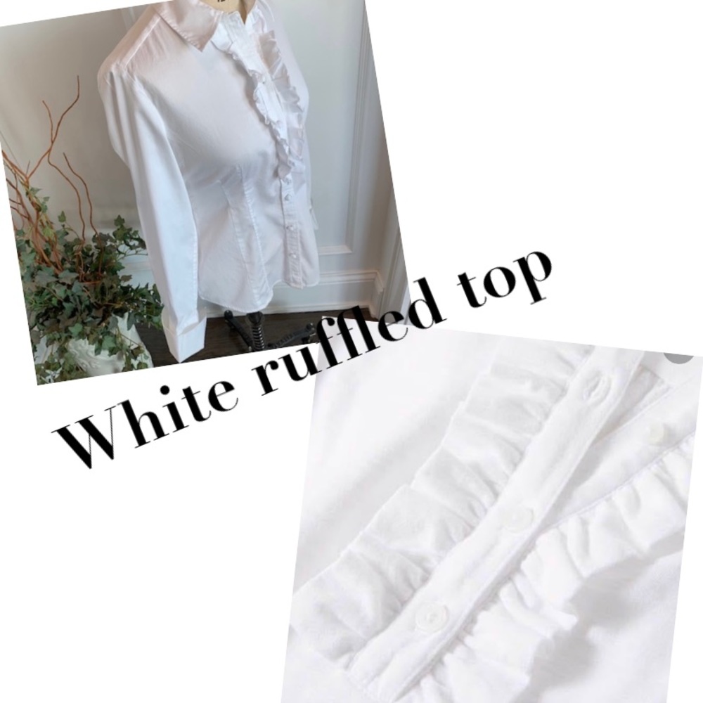 Classic white ruffle front blouse from banana republic/stretch size small
